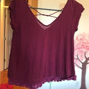 Maroon T-shirt with lace bottom